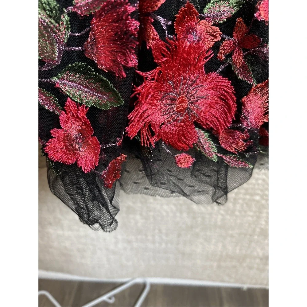 Marchesa‎ Notte Red Embroidered Tea Length Fit Flare Flower Dress Sz 6 NWT